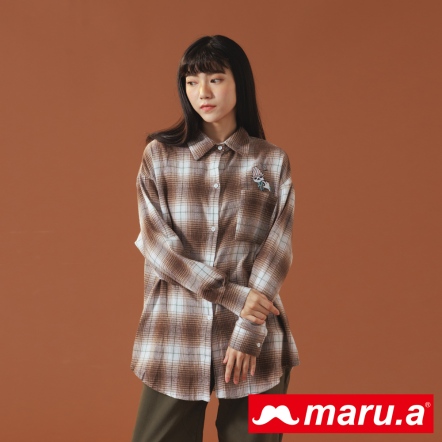 【maru.a】慵懶個性🌞大格紋miru刺繡襯衫(2色)-咖啡 22943215