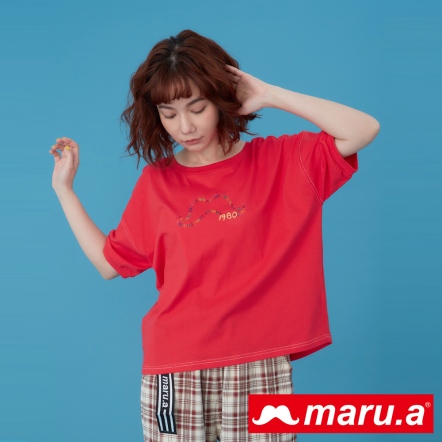 【maru.a】給你一點甜🍬簡單鬍子刺繡後綁結造型上衣(2色)-紅色 23311215