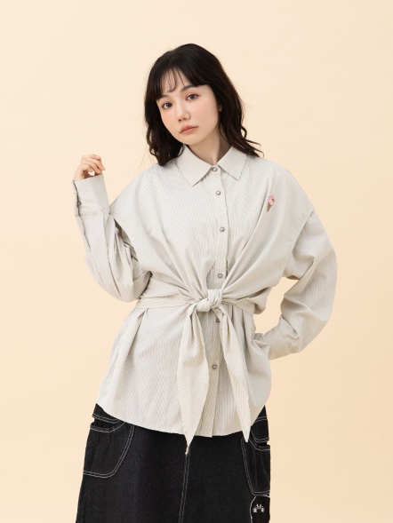 綁帶設計感刺繡襯衫