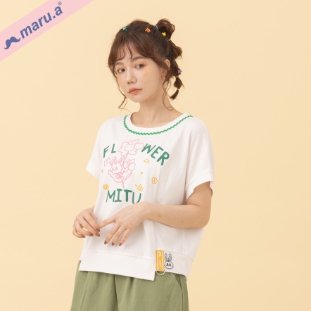 【maru.a】花花精靈mitu🧚手繪印花波浪滾邊不規則剪裁織帶造型T(2色)-白色 24321217