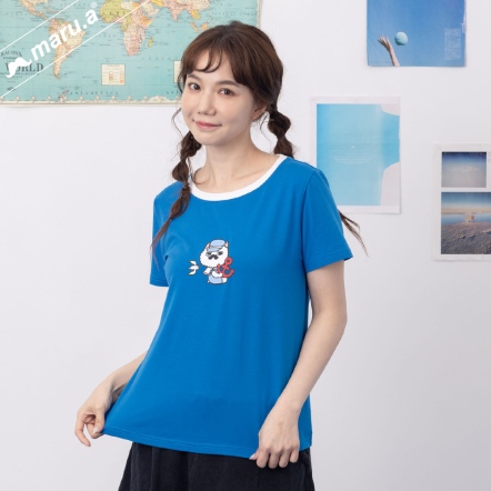 【maru.a】小水手miru⚓簡單手繪印花撞色滾邊T(2色)-深藍 24931212