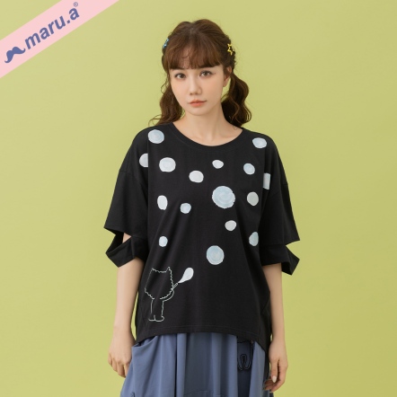 【maru.a】啵啵夏日💦手繪泡泡印花挖肩造型上衣(2色)-丈青25321238