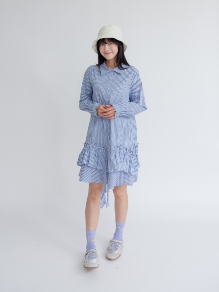 鬍子條紋短洋裝