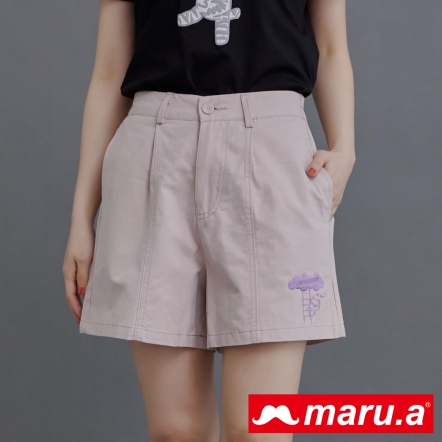 【maru.a】哈囉miru~🖐手繪撞色刺繡莫蘭迪色系短褲(3色)-淺粉 23945113