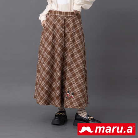 【maru.a】miru衛兵出動💂手繪刺繡排釦格紋磨毛傘裙(2色)-咖啡 23926213