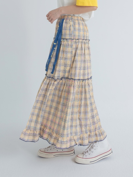 格紋荷葉邊層次裙