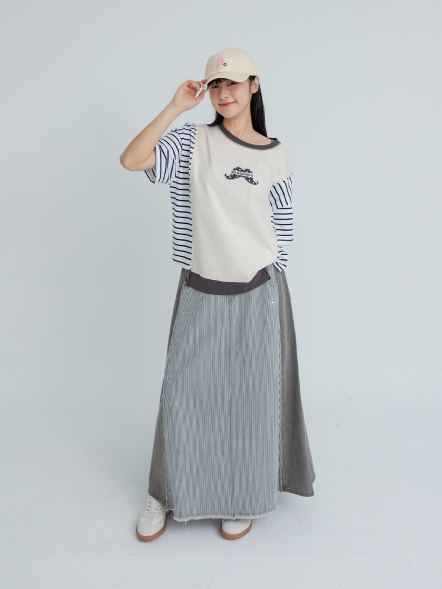 不對稱拼接條紋造型上衣