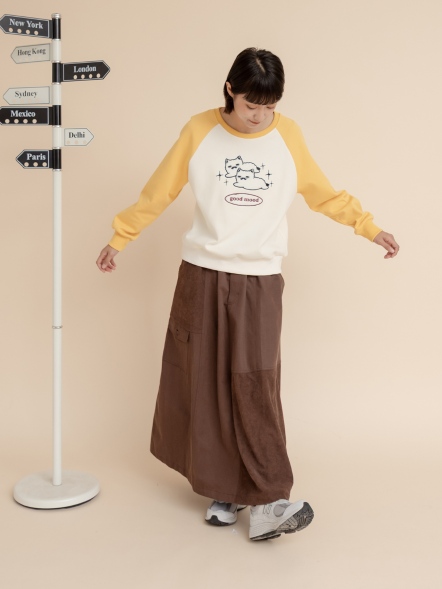 絨感印花拉克蘭袖上衣