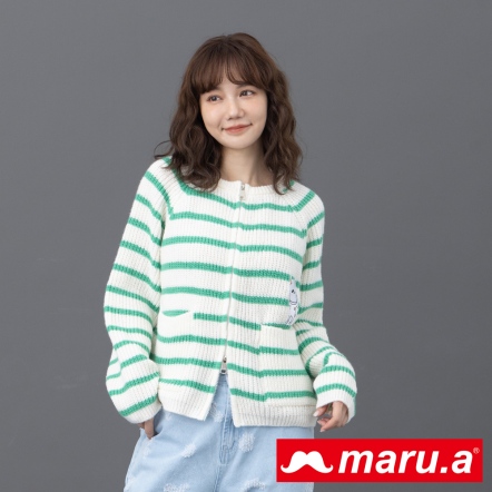 【maru.a】布偶裝miru😻雙頭拉鍊設計條紋針織上衣(3色)-深綠 23944111