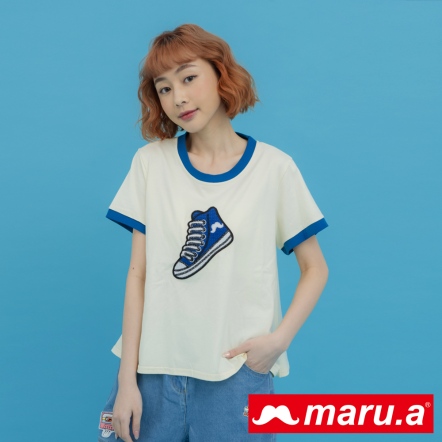 【maru.a】酷炫帆布鞋🧦閃亮亮色系刺繡傘狀造型棉T(3色)-米白 23311226