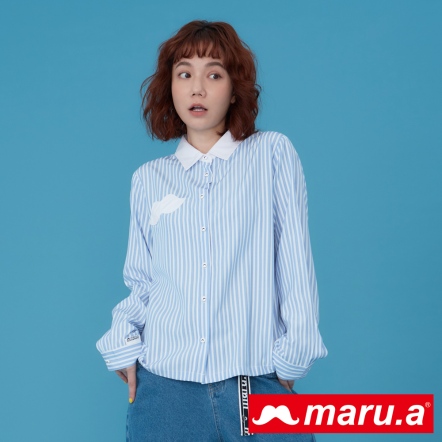 【maru.a】知性文青造型領撞色直條紋襯衫(2色)-深藍 23323111