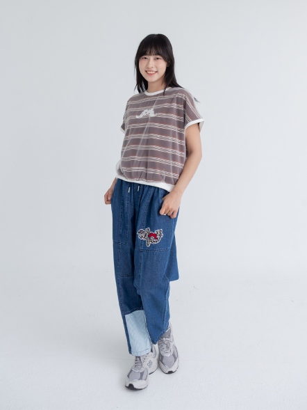 條紋網紗上衣