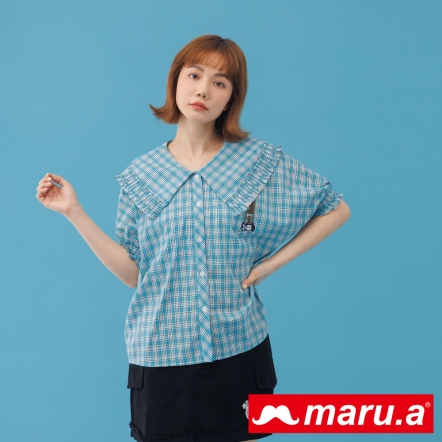 【maru.a】童話故事💍公主荷葉領格紋蓬蓬袖上衣(2色)-深藍 23313121
