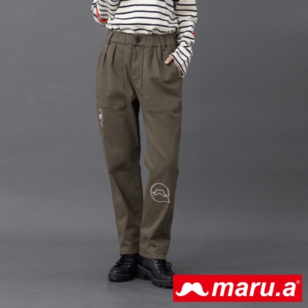 【maru.a】chill miru🕶休閒質感手繪線條直筒長褲(3色)-深綠 23915202