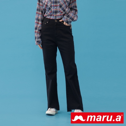 【maru.a】復古女郎💄彈性抽鬚下擺單寧小喇叭褲(2色)-黑色 23315222