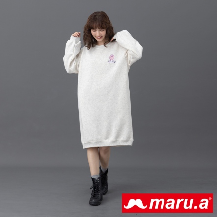 【maru.a】滑板小洋蔥🧅撞色刺繡休閒棉料內刷毛蓬袖長洋(3色)-米白 23941311