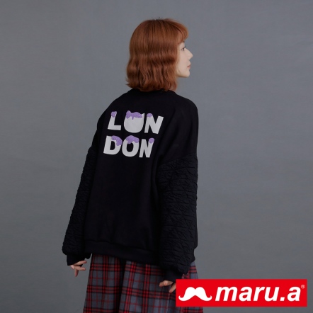 【maru.a】倫敦女孩縫衍拼接拉鍊造型太空棉T(2色)-黑色 23911216