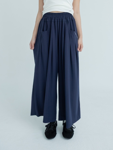 貓繡立體口袋寬褲