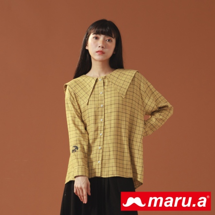 【maru.a】焦糖烤布蕾🍮日系翻領小格紋造型上衣(2色)-深黃 22913123