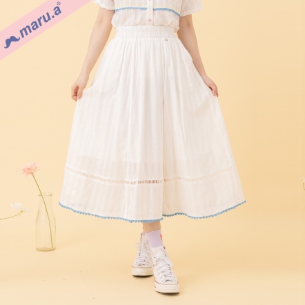 【maru.a】古典氣質款🌸線條刺繡花邊鏤空長裙(2色)-白色 24336211