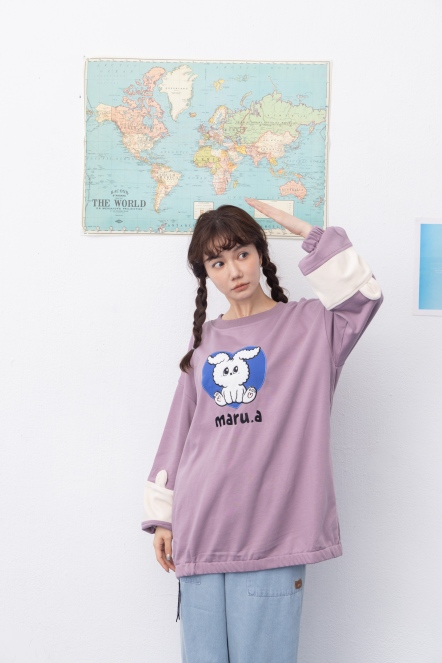 手繪撞色拼接造型刷毛上衣