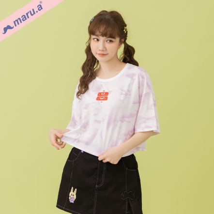 【maru.a】方塊疊疊樂🌟可愛刺繡水洗刷染面料短版上衣(2色)-淺粉 25311238