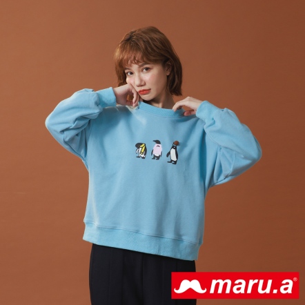 【maru.a】三隻小企鵝🐧🐧🐧趣味圖樣織帶造型上衣(2色)-淺藍 22911231