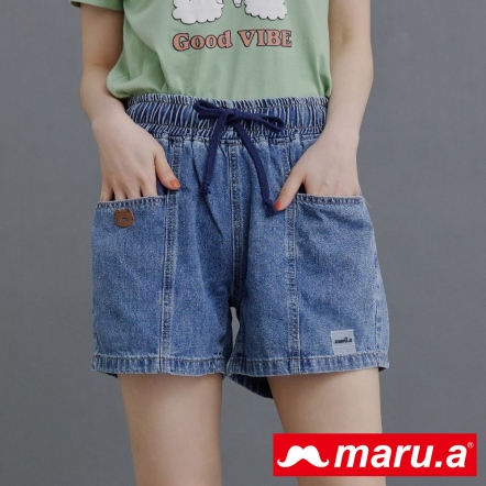 【maru.a】簡約百搭綁結造型口袋瘦瘦牛仔短褲(2色)-淺藍 23945111