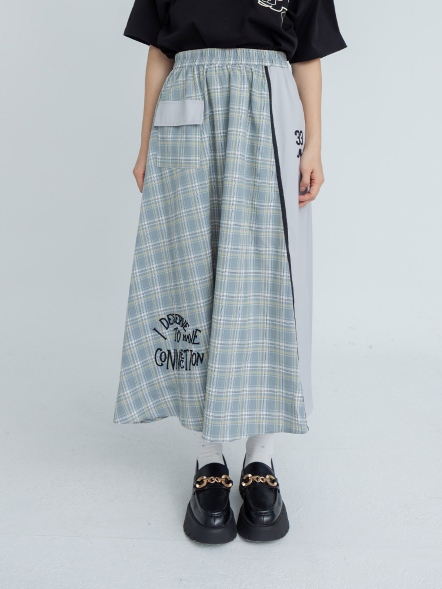 藍格紋運動感長裙