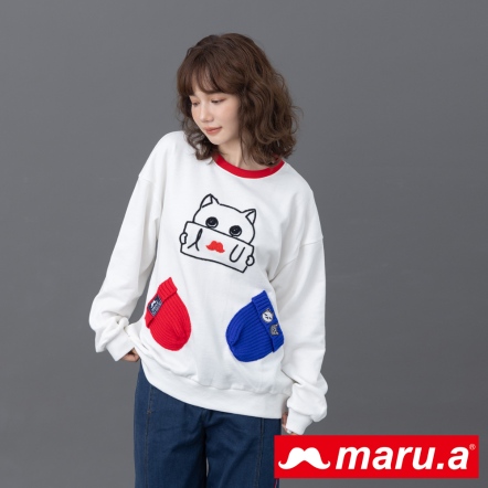 【maru.a】主動出擊💓miru刺繡特殊配色毛帽口袋造型棉T(3色)-白色 23921238
