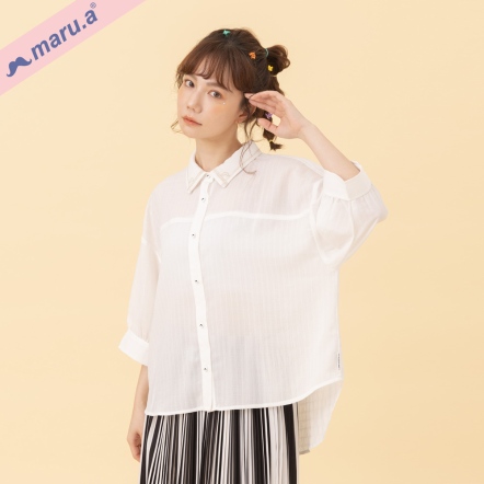 【maru.a】🌹線條感紋路微透視感氣質仙仙前短後長蓬袖襯衫(2色)-白色 24323115