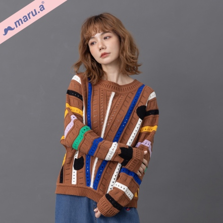 【maru.a】特殊設計款配色拼接鏤空針織上衣🌟(2色)-咖啡 23914212