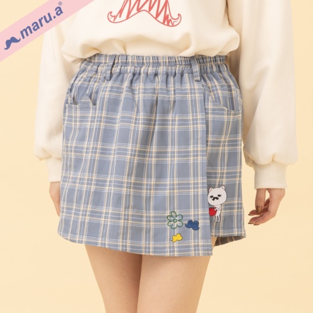 【maru.a】miru小園丁🌱粉嫩格紋撞色造型褲裙(2色)-淺藍 24335111