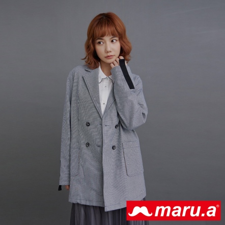【maru.a】紳士風格💼時髦細千鳥格造型織帶高質感西裝外套(2色)-深藍 23912411