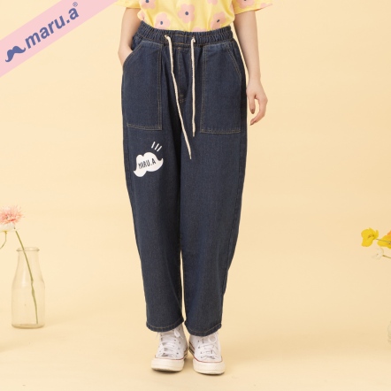【maru.a】日系文青感🍏簡約大口袋綁繩丹寧蘿蔔褲(2色)-深藍 24345223