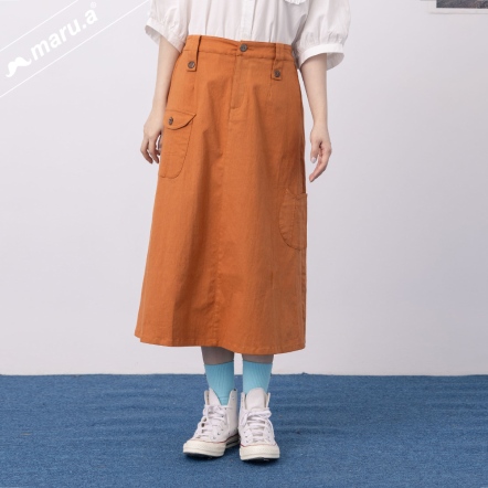 【maru.a】南瓜馬車🎃造型腰耳復古口袋傘狀A字長裙(2色)-咖啡 24936214