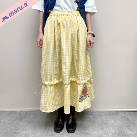 【maru.a】♡日雜款♡融化的mitu格紋造型抽繩荷葉長裙(2色)-淺黃 24326217