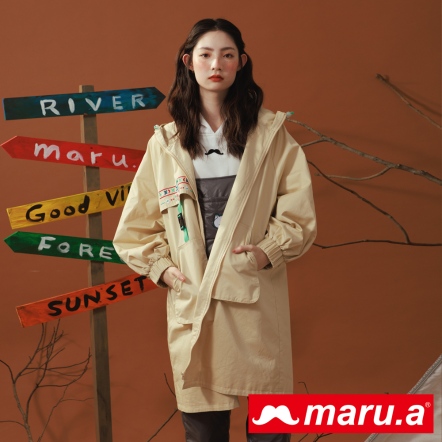【maru.a】日系民族風刺繡軍工裝風衣連帽外套(2色)-卡其 22932112