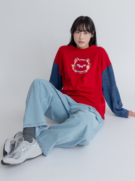 Miru鬍子丹寧袖上衣