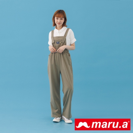 【maru.a】休閒歐膩感🍐簡約棉料縮腰吊帶長褲(3色)-深綠 23345221