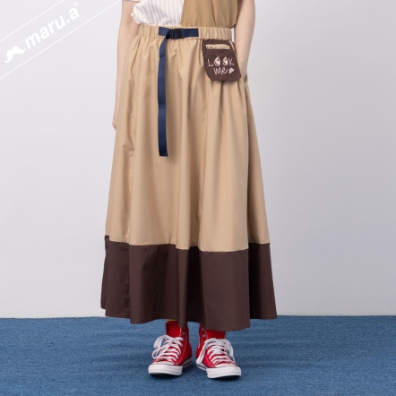【maru.a】🎀層次撞色拼接工裝小口袋造型長裙(2色)-卡其 24926214