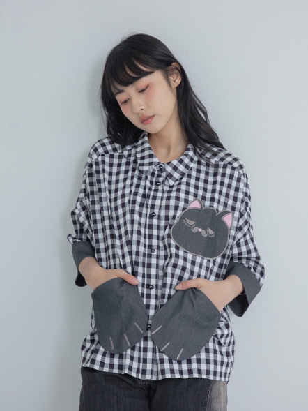 格紋貓掌襯衫
