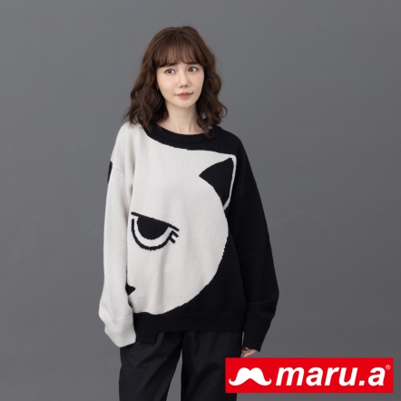 【maru.a】大型miru🐾下擺不規則刺繡貓掌包芯紗毛衣(2色)-黑色 23924211