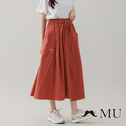 【MU】設計師手繪插圖刺繡鬆緊休閒長裙(2色)22326261