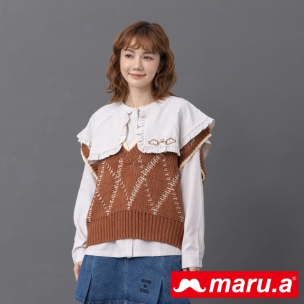 【maru.a】文藝日系文青👒V領菱格紋粗針織背心(2色)-咖啡 23924212