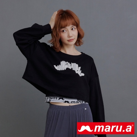 【maru.a】有點辣🌶假兩件造型織帶短版棉T(2色)-黑色 23911212