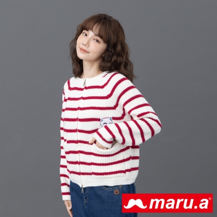 【maru.a】布偶裝miru😻雙頭拉鍊設計條紋針織上衣(3色)-紅色 23944111