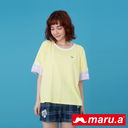 【maru.a】冰淇淋miru🍨造型手袖撞色織帶造型上衣(2色)-深黃 23321231