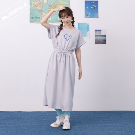 【maru.a】甜美休閒縮腰綁結反摺袖太空棉洋裝♡(2色)-深灰 24947112