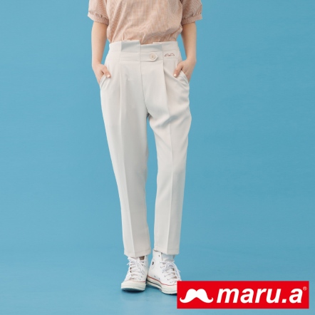 【maru.a】鹽系女孩💦清爽色挺版高腰造型直筒西褲(3色)-卡其 23345220